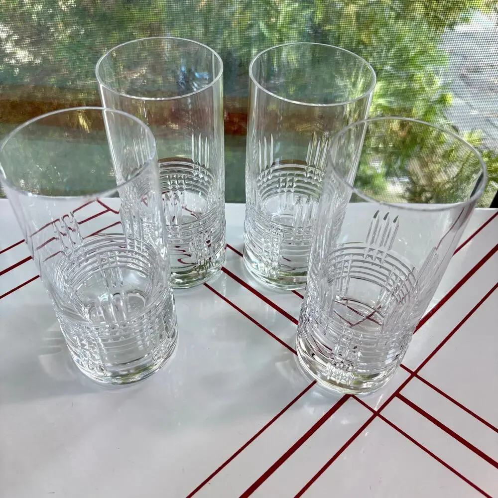 Vintage Crystal Highball Glasses Set of 4 Plaid Ralph Lauren Style Tumblers